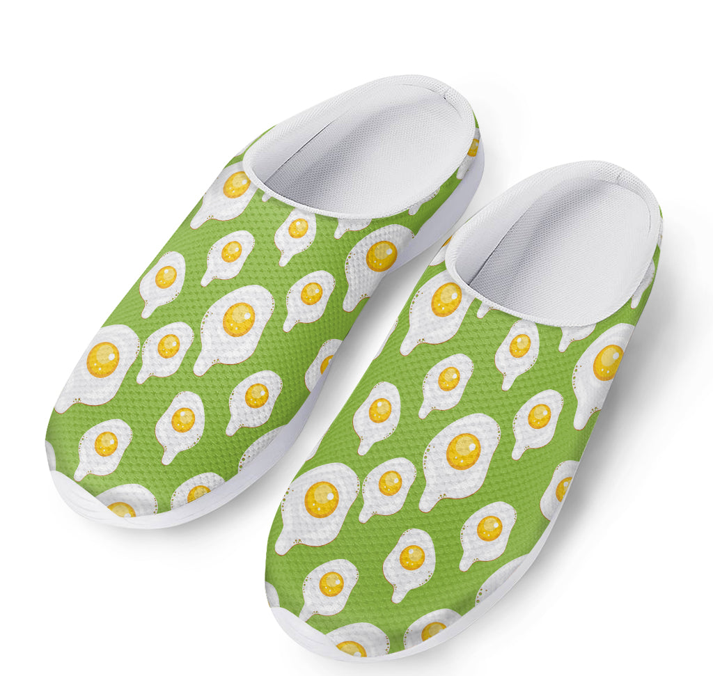 Lime Green Fried Eggs Pattern Print Mesh Casual Shoes