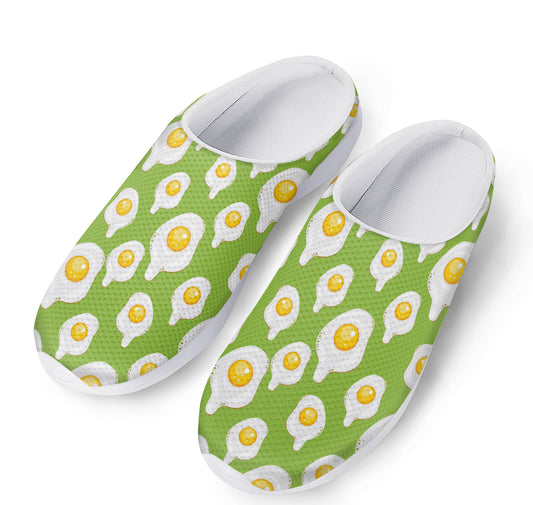 Lime Green Fried Eggs Pattern Print Mesh Casual Shoes