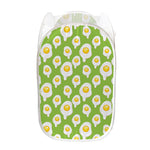 Lime Green Fried Eggs Pattern Print Mesh Laundry Hamper