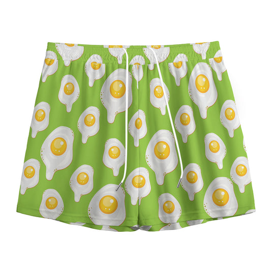 Lime Green Fried Eggs Pattern Print Mesh Shorts