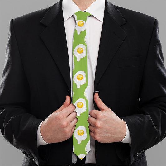 Lime Green Fried Eggs Pattern Print Necktie