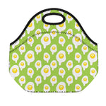 Lime Green Fried Eggs Pattern Print Neoprene Lunch Bag