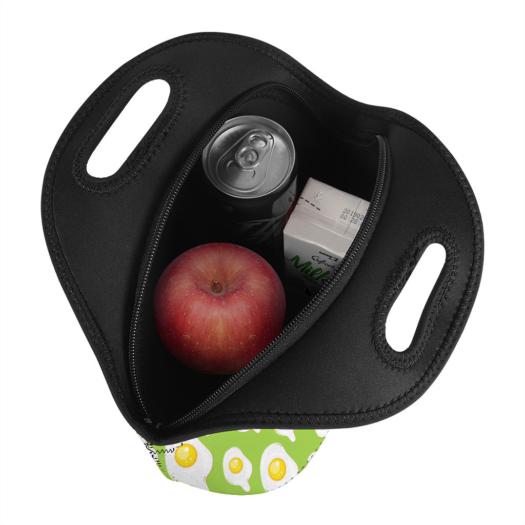 Lime Green Fried Eggs Pattern Print Neoprene Lunch Bag