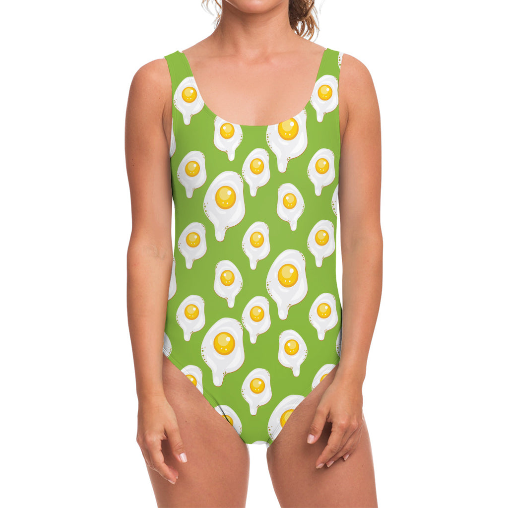 Lime Green Fried Eggs Pattern Print One Piece Swimsuit