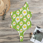 Lime Green Fried Eggs Pattern Print One Shoulder Bodysuit