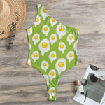 Lime Green Fried Eggs Pattern Print One Shoulder Bodysuit