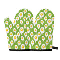 Lime Green Fried Eggs Pattern Print Oven Mitts