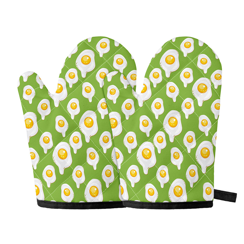 Lime Green Fried Eggs Pattern Print Oven Mitts