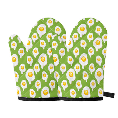 Lime Green Fried Eggs Pattern Print Oven Mitts