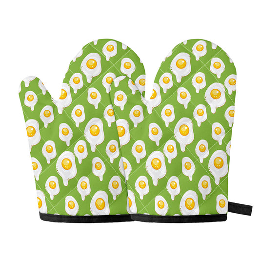 Lime Green Fried Eggs Pattern Print Oven Mitts