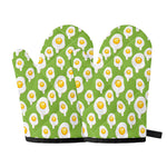 Lime Green Fried Eggs Pattern Print Oven Mitts