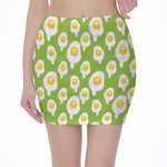 Lime Green Fried Eggs Pattern Print Pencil Mini Skirt