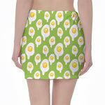 Lime Green Fried Eggs Pattern Print Pencil Mini Skirt