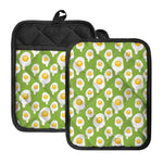 Lime Green Fried Eggs Pattern Print Pot Holders With Pocket