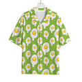 Lime Green Fried Eggs Pattern Print Rayon Hawaiian Shirt