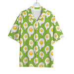 Lime Green Fried Eggs Pattern Print Rayon Hawaiian Shirt