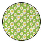 Lime Green Fried Eggs Pattern Print Round Floor Mat