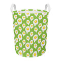 Lime Green Fried Eggs Pattern Print Round Laundry Basket