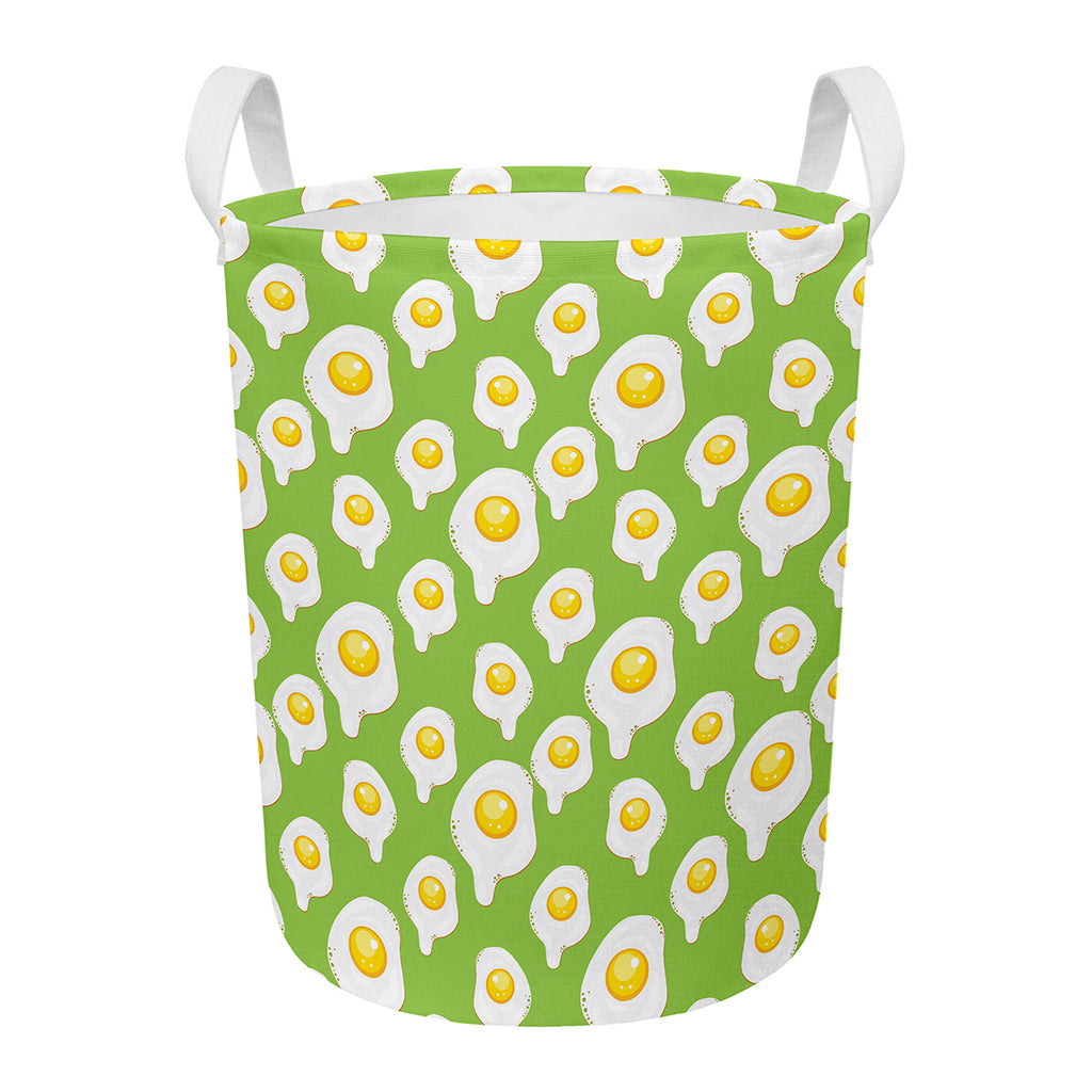 Lime Green Fried Eggs Pattern Print Round Laundry Basket