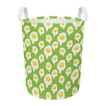 Lime Green Fried Eggs Pattern Print Round Laundry Basket