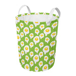 Lime Green Fried Eggs Pattern Print Round Laundry Basket