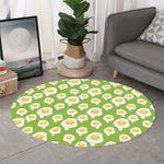 Lime Green Fried Eggs Pattern Print Round Rug
