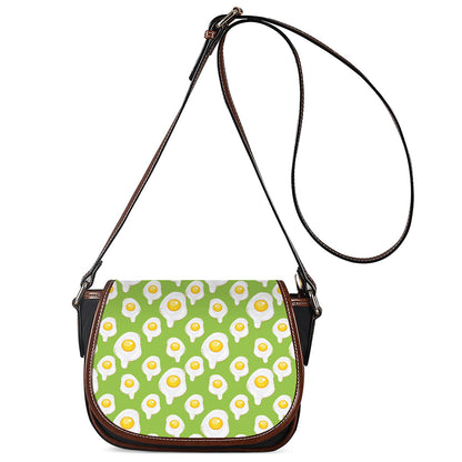 Lime Green Fried Eggs Pattern Print Saddle Bag