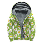 Lime Green Fried Eggs Pattern Print Sherpa Lined Zip Up Hoodie