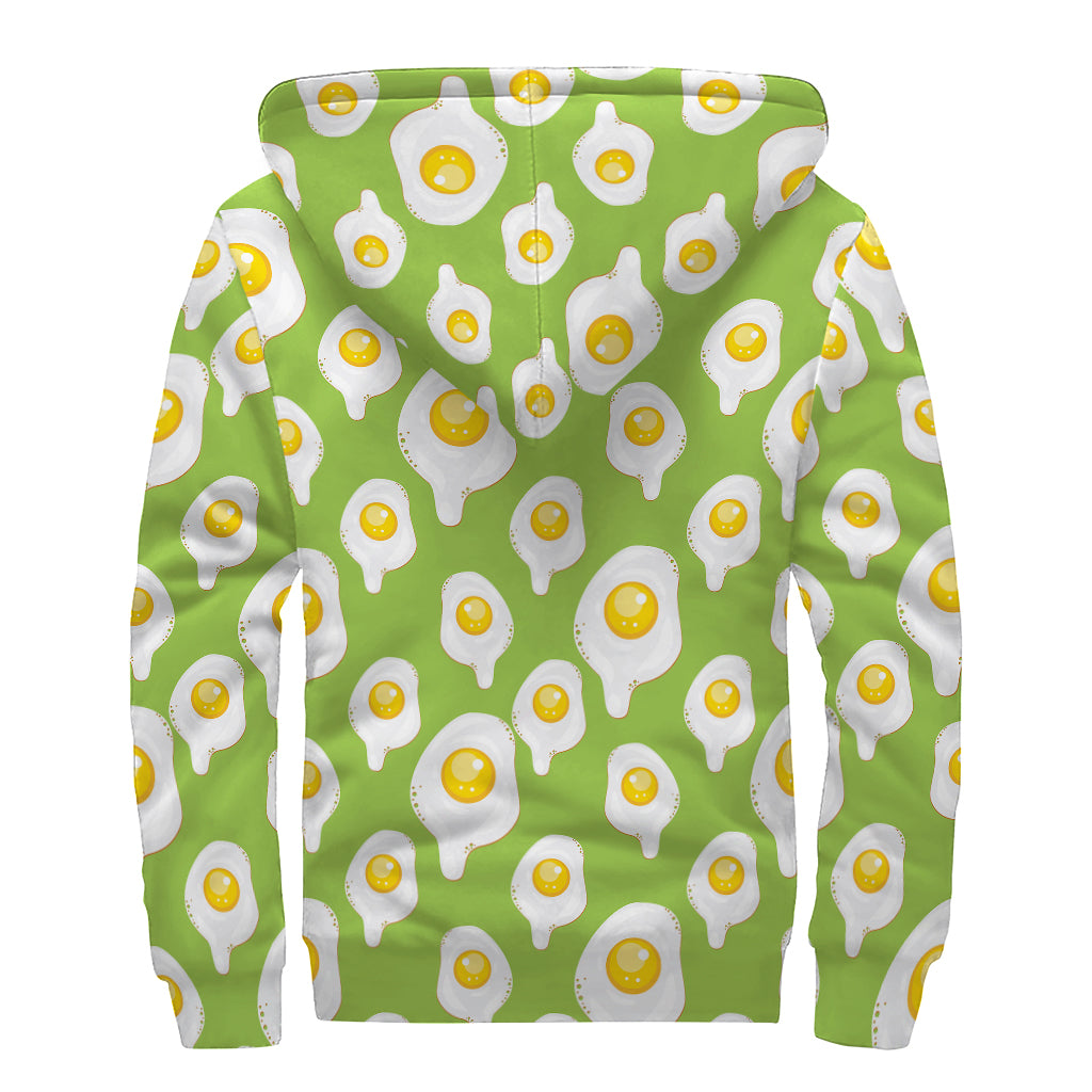 Lime Green Fried Eggs Pattern Print Sherpa Lined Zip Up Hoodie