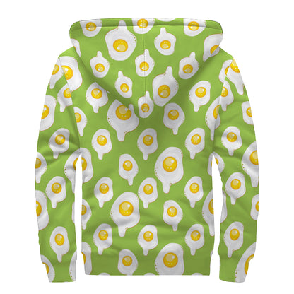 Lime Green Fried Eggs Pattern Print Sherpa Lined Zip Up Hoodie