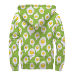Lime Green Fried Eggs Pattern Print Sherpa Lined Zip Up Hoodie