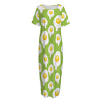 Lime Green Fried Eggs Pattern Print Short Sleeve Long Nightdress