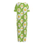 Lime Green Fried Eggs Pattern Print Short Sleeve Long Nightdress
