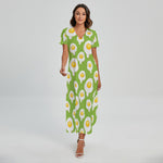 Lime Green Fried Eggs Pattern Print Short Sleeve Maxi Dress