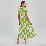 Lime Green Fried Eggs Pattern Print Short Sleeve Maxi Dress