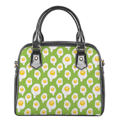 Lime Green Fried Eggs Pattern Print Shoulder Handbag