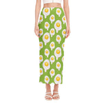 Lime Green Fried Eggs Pattern Print Side Slit Maxi Skirt