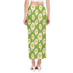 Lime Green Fried Eggs Pattern Print Side Slit Maxi Skirt
