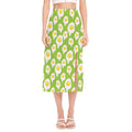 Lime Green Fried Eggs Pattern Print Side Slit Midi Skirt