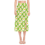 Lime Green Fried Eggs Pattern Print Side Slit Midi Skirt