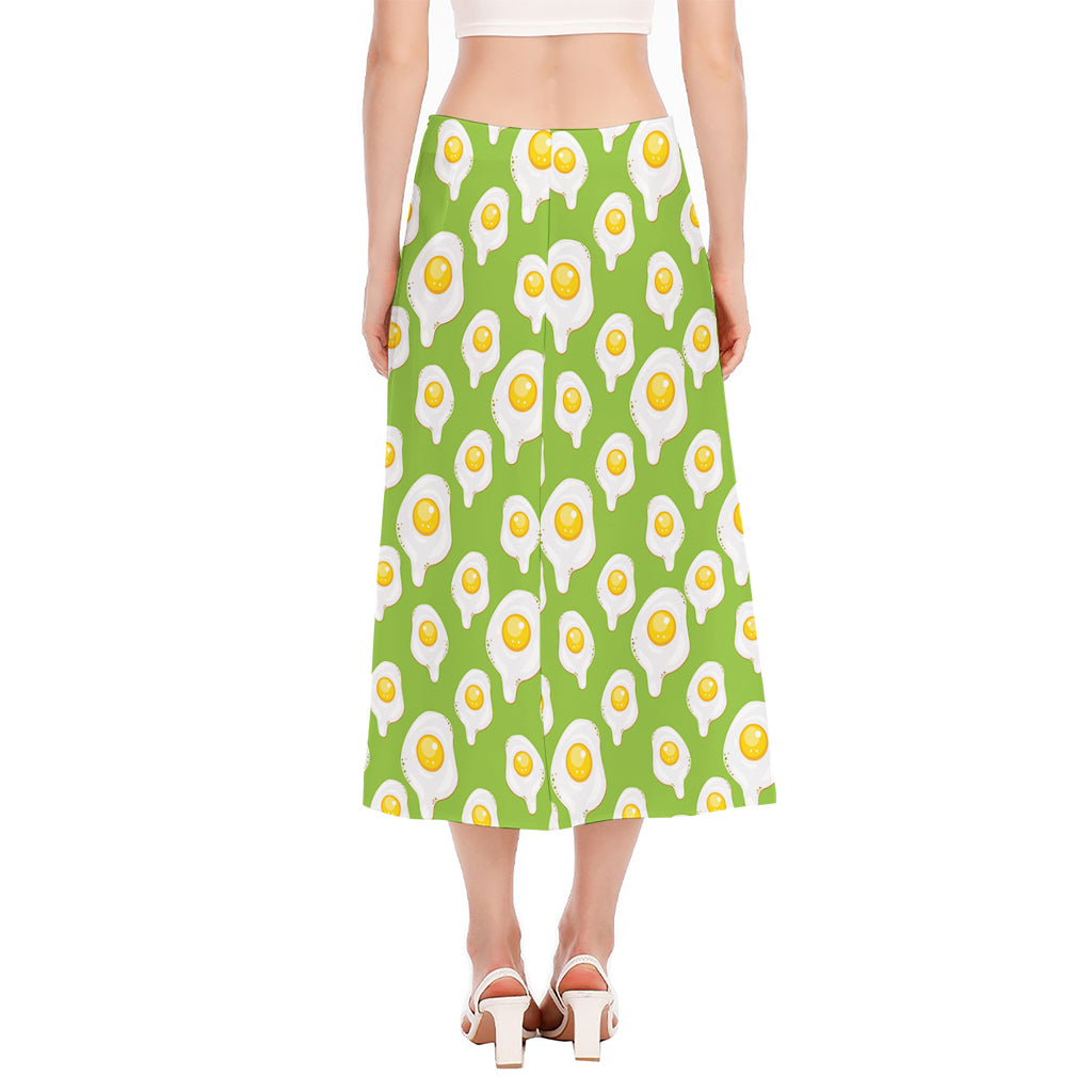 Lime Green Fried Eggs Pattern Print Side Slit Midi Skirt