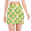 Lime Green Fried Eggs Pattern Print Side Slit Mini Skirt