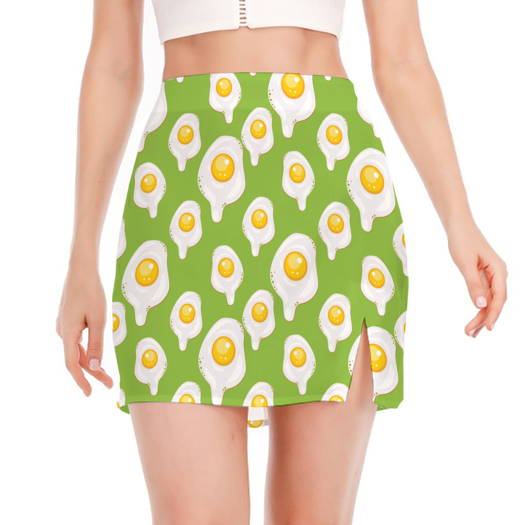 Lime Green Fried Eggs Pattern Print Side Slit Mini Skirt