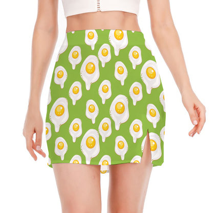 Lime Green Fried Eggs Pattern Print Side Slit Mini Skirt