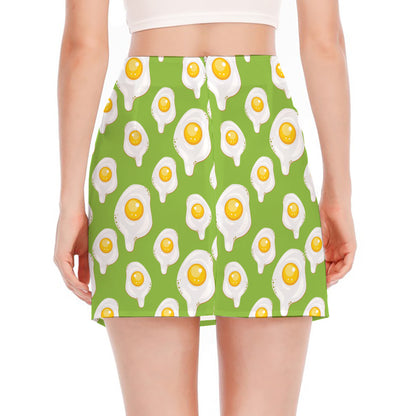 Lime Green Fried Eggs Pattern Print Side Slit Mini Skirt