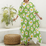 Lime Green Fried Eggs Pattern Print Silk V-Neck Kaftan Dress