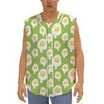 Lime Green Fried Eggs Pattern Print Sleeveless Baseball Jersey