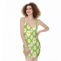 Lime Green Fried Eggs Pattern Print Sleeveless Bodycon Dress
