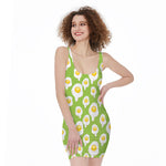 Lime Green Fried Eggs Pattern Print Sleeveless Bodycon Dress