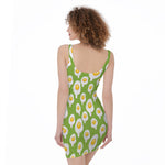 Lime Green Fried Eggs Pattern Print Sleeveless Bodycon Dress
